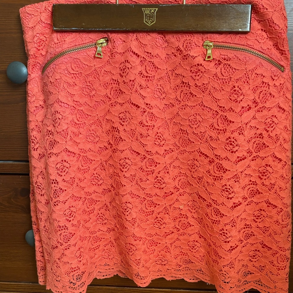 Coral Pink Lace Mini Skirt
